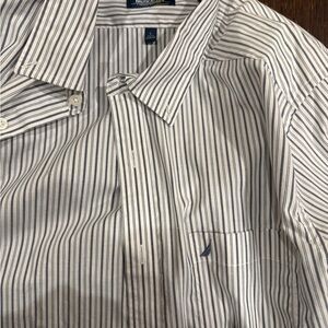Nautica Men's Casual Striped Shirt - Navy and White